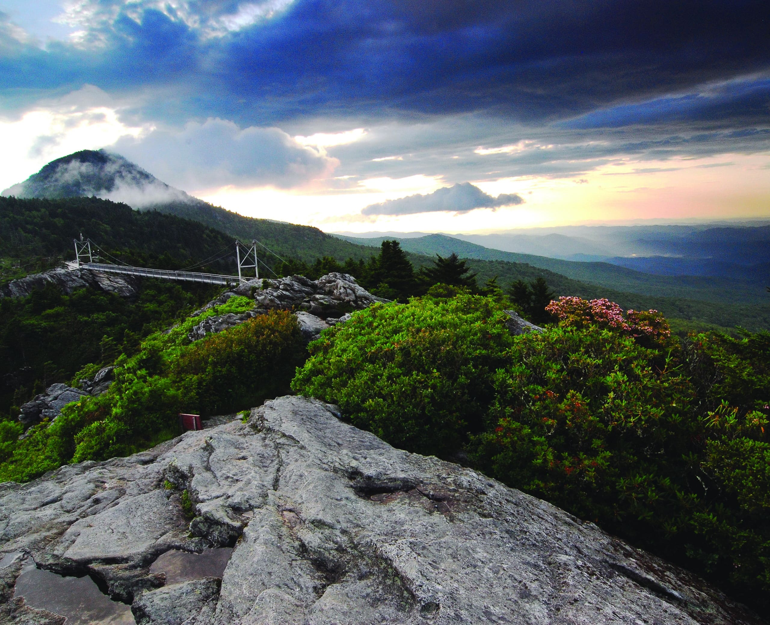 Aerial view of the mile high swinging bridge at Grandfather Mountain