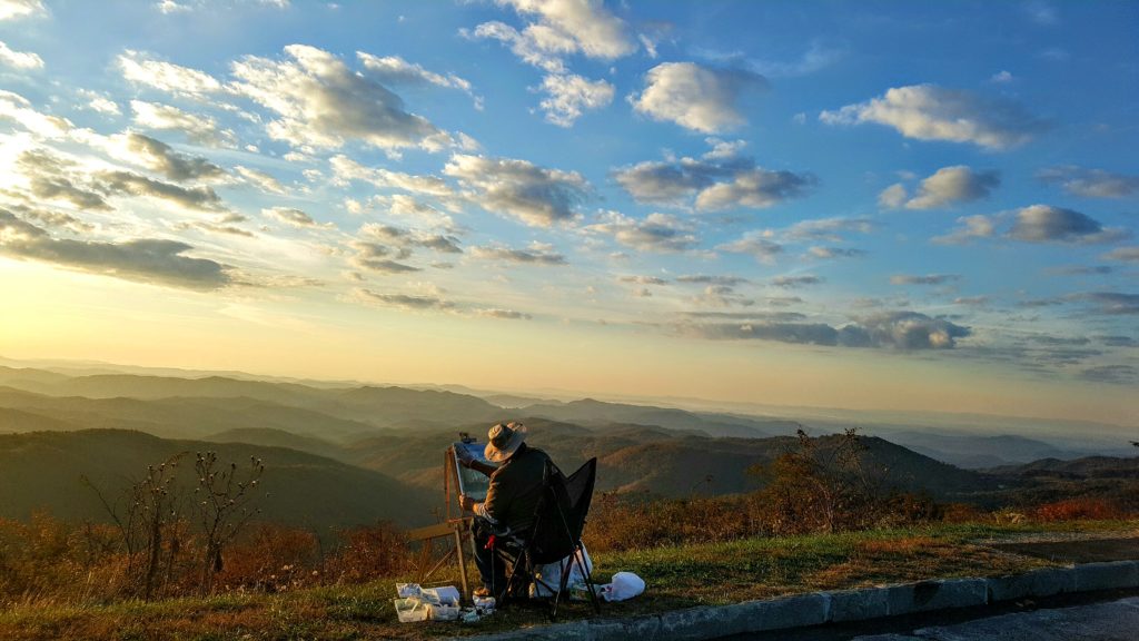 plein air painting on Blue Ridge Parkway in Blowing Rock