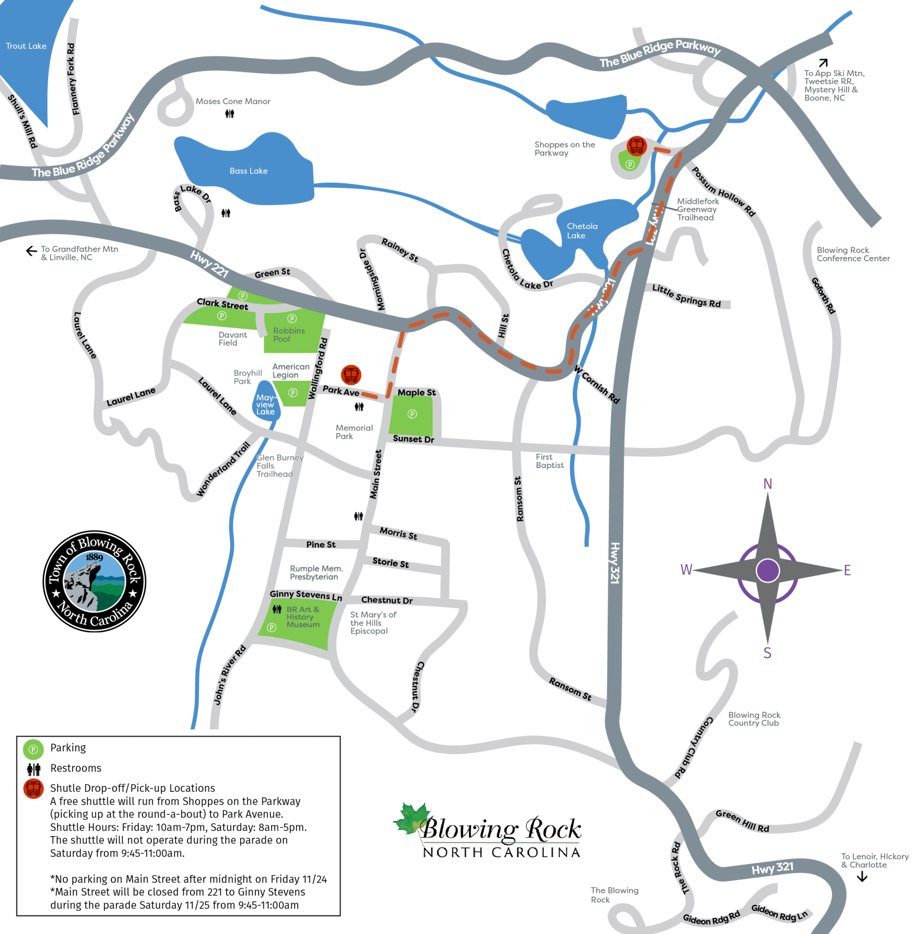 map of parking shuttle route