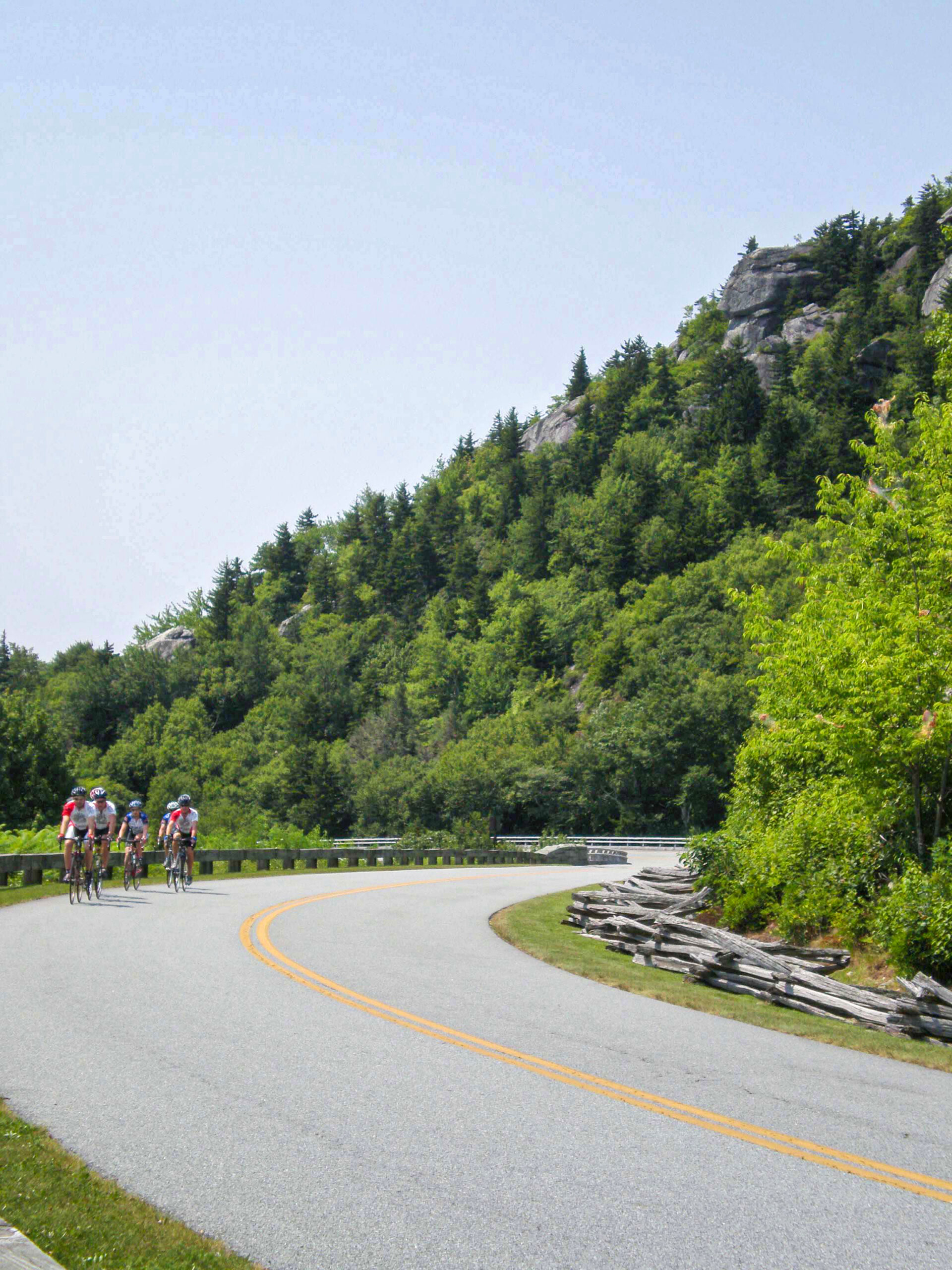 A group of cyclists on the Blue Ridge Parkway